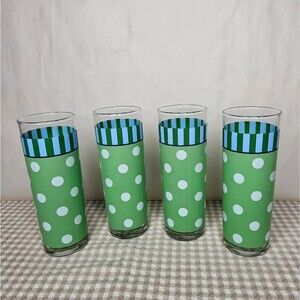 Gail Pittman Southern Living Provence Polka Dots Stripes Set of 4 Tall Glasses